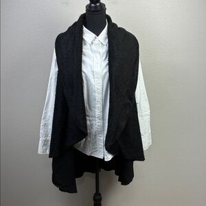 Alice + Olivia Draped Vest Black Open Front Waterfall Cardigan Fur Sweater L